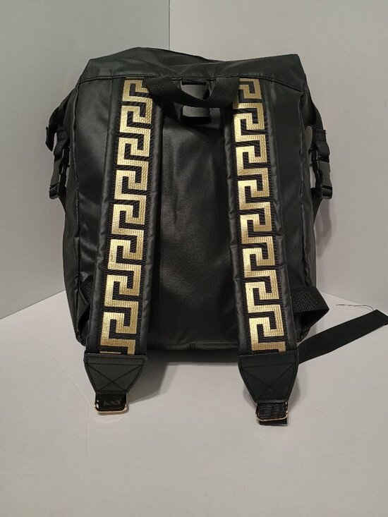 Versace Black Gold Greek Key Backpack Travel Bag main image 11